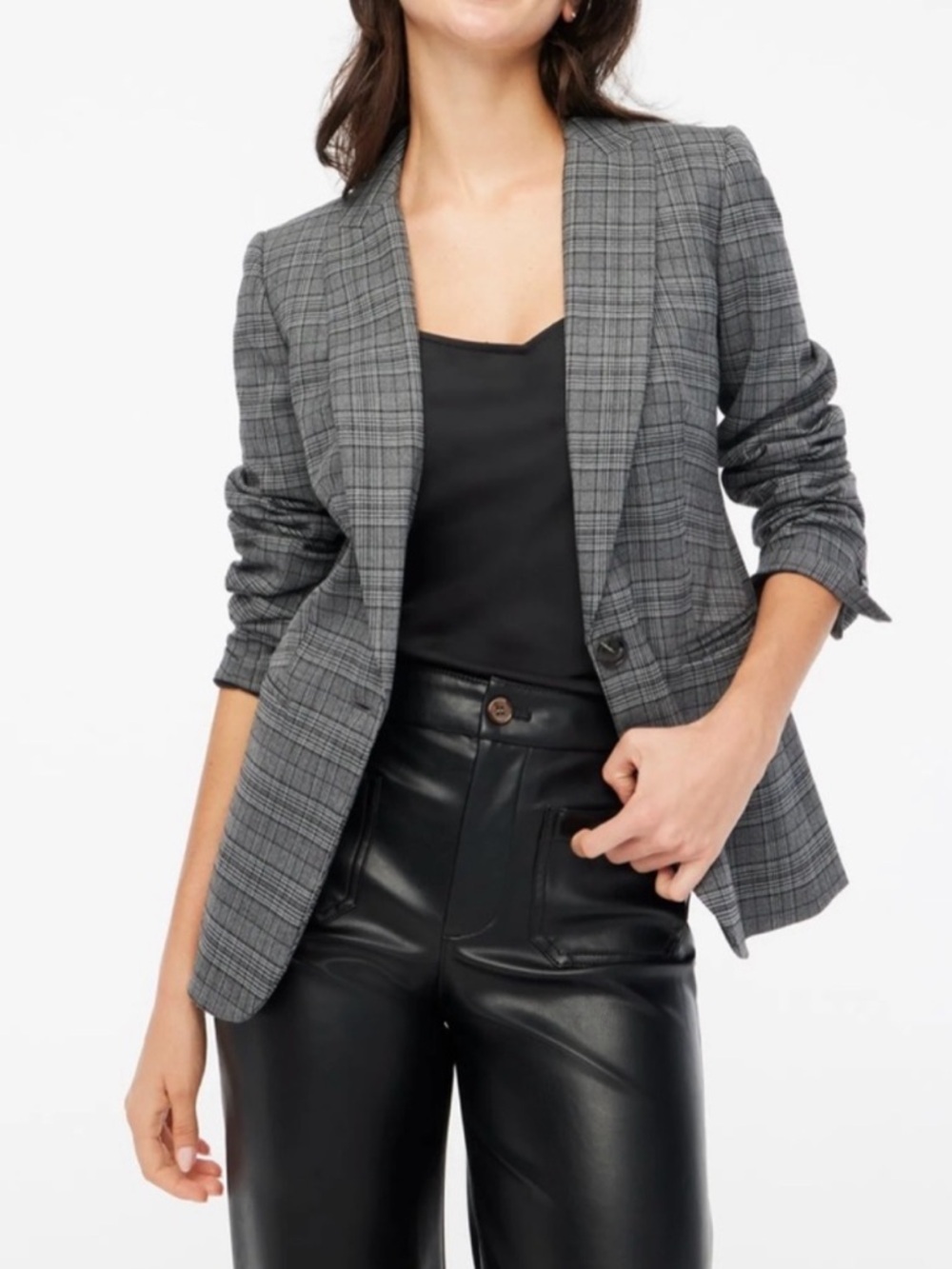 J. Crew Gray Plaid One Button Blazer with Single-Button Front Size 4p
